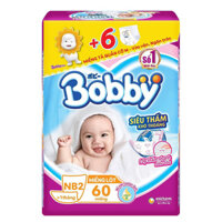 Bỉm - Miếng lót sơ sinh Bobby Fresh size Newborn 2 - 60 miếng tặng 6 miếng tã quần size M (Trên 1 tháng tuổi)