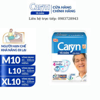 Bỉm người già Caryn dạng dán full size  M10/ML10/XL10 miếng, Bỉm người lớn chống trào 4 chiều dành cho người cao tuổi