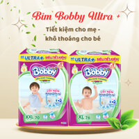 Bỉm quần Bobby Ultra+ M96/L88/XL76/XXL70 nhiều miếng, tiết kiệm cho mẹ và khô thoáng cho bé