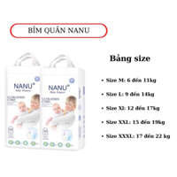 Bỉm quần Nanu size M/L/XL/XXL/XXXL 50 miếng, mỏng nhẹ (2cm)  thấm hút ổn định nhờ hạt siêu thấm SAP