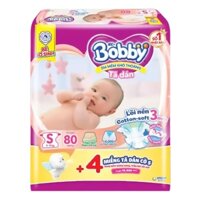 Bỉm tã dán Bobby siêu thấm - khô thoáng (S, 4-8kg, 80 miếng) + 2 miếng Tã dán Bobby cỡ S