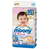 Bỉm - Tã dán Moony size L - 54 miếng (Cho bé 9 - 14kg)