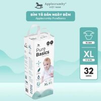 Bỉm tã dán ngày đêm Applecrumby Purebasics Diapers Tape size XL – 30+2 miếng (11-16kg)