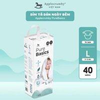 Bỉm tã dán ngày đêm Applecrumby Purebasics Diapers Tape size L – 38+2 miếng (9-13kg)