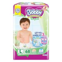 Bỉm tã quần Bobby size L 68 (+ 6 miếng), size L 36 ( + 4 miếng), dành cho trẻ từ 9-13kg