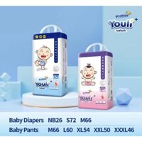 Bỉm YOULI TADASHI TÍ QUẬY dán/quần NB26/S72/M66/L60/Xl65/XXL50/XXXL46