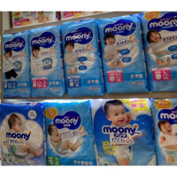 Bỉm/Tã dán/quần Moony xanh tiêu chuẩn nội địa Nhật đủ size Nb96/S90/M68/ L54/ L44/ Xl44