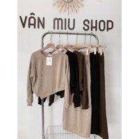 Bingshopvn Đồ bộ nữ 2 món áo thun chéo vạt dài tay và chân váy dài cạp chun vải nỉ tăm