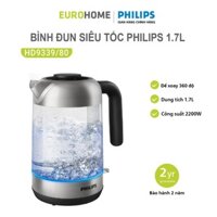 Bình (Ấm) siêu tốc Philips HD9339, dung tích 1.7L - 2200W, bảo hành 2 năm | Hàng chính hãng