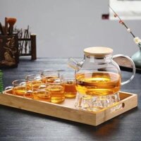 Bình, Ấm Trà Thủy Tinh Đun Nước Detox Lọc Trà Chịu Nhiệt Nắp Gỗ 1L – Nội thất gia dụng