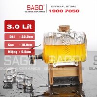 Bình Bom Rượu Thủy Tinh Nắp Gỗ 3.0 Lít Có Vòi Rót | Nắp Gỗ ÉP Cao Cấp , Chân Gỗ Theo Bình
