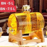 Bình Bom Rượu Thủy Tinh Nắp Gỗ 5Lít Có Vòi Rót | Nắp Gỗ ÉP Cao Cấp , Chân Gỗ Theo Bình