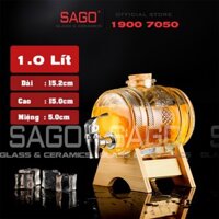 Bình Bom Rượu Thủy Tinh Nắp Gỗ 1.0 Lít Có Vòi Rót | Nắp Gỗ ÉP Cao Cấp , Chân Gỗ Theo Bình