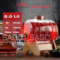 Bình Bom Rượu Thủy Tinh Nắp Gỗ 5.0 Lít Có Vòi Rót | Nắp Gỗ ÉP Cao Cấp , Chân Gỗ Theo Bình