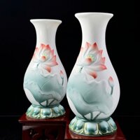 BÌNH BÔNG HOA SEN - GỐM SỨ NHẬP KHẨU TONE MÀU ĐỎ TRANG NHÃ - THỜ CÚNG PHẬT/ BỒ TÁT/ GIA TIÊN - CAO 21/26CM