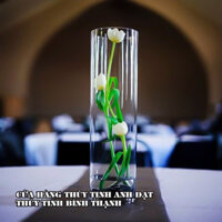 Bình bông thủy tinh trang trí ĐK10xH40, lọ hoa hình trụ, trụ đổ đèn cầy, ống trụ tròn