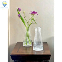 Bình bông thủy tinh trụ sọc bo cổ cao 23cm có màu trắng và màu khói để bạn lựa chọn