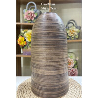 Bình cắm hoa dáng chuông, lọ hoa dáng chuông cao 30cm men nâu vân ganh gốm mộc, bình cắm hoa dơn, đào, mận, tuyết mai