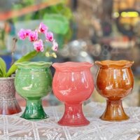 Bình Cắm Hoa Dáng Ly Gốm Sứ Bát Tràng Vân Ganh Men Bóng