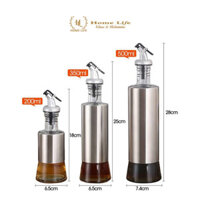 Bình chất liệu thủy tinh bọc inox đựng dầu ăn, giấm, nước tương, nước mắm, gia vị... có vòi chiết rót thông thái giới hạ