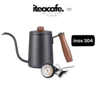 Bình cổ ngỗng có nhiệt kế Ấm cổ ngỗng tay gỗ Bình pha cà phê 600ml Máy pha cà phê inox 304 Pour coffee DODO
