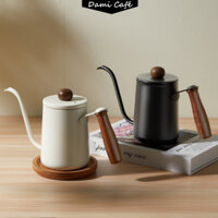 Bình cổ ngỗng có nhiệt kế Ấm cổ ngỗng tay gỗ Bình pha cà phê 600ml Máy pha cà phê inox 304 Pour coffee