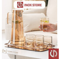 BÌNH CỐC THỦY TINH NÚM GỖ DECOR | BỘ BÌNH LY PHONG CÁCH NORDIC CAO CẤP ÁNH TRAI ĐỂ TỦ LẠNH HOT SUMMER