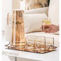 BÌNH CỐC THỦY TINH NÚM GỖ DECOR | BỘ BÌNH LY PHONG CÁCH NORDIC CAO CẤP ÁNH TRAI ĐỂ TỦ LẠNH HOT SUMMER