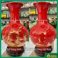Bình củ tỏi Bát Tràng men đỏ vẽ vàng thuận buồm xuôi gió, dáng củ tỏi