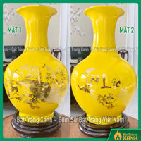 Bình củ tỏi Bát Tràng men vàng vẽ vàng chim công tài lộc