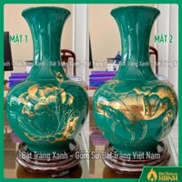 Bình củ tỏi Bát Tràng men xanh Mallard - Bình cắm hoa dáng tỏi - Hút lộc củ tỏi vẽ hoa sen - Lộc bình phong thuỷ củ tỏi