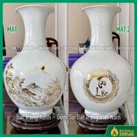 Bình củ tỏi Bát Tràng men trắng vẽ vàng - Bình cắm hoa dáng tỏi - Hút lộc củ tỏi vẽ hổ tài lộc - Bình phong  thuỷ củ tỏi