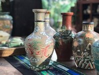 Bình củ tỏi khắc thủ công họa tiết Quy & Lân, gốm Thủ Biên, R11 x C30 cm, bình gốm cắm hoa, trang trí- 1004h1c750