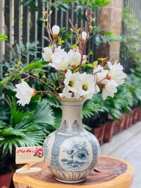 BÌNH CỦ TỎI LOE MEN RẠN BÁT TRÀNG BỌC ĐỒNG