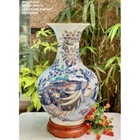 BÌNH CỦ TỎI MEN.LAM CẢNH THUẬN BUỒN CHIM CÔNG, HOA SEN H45,H46, H48cm.