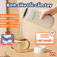 Bình đun nước pha sữa siêu tốc mini 450ml giữ ấm đun sôi, công suất 300w 4 mức nhiệt độ tùy chọn nhỏ gọn dễ mang theo