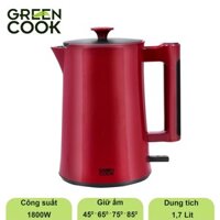 Bình đun siêu tốc cao cấp giữ ấm Green Cook GCEK-17S18D inox 304 nguyên khối 2 lớp 1,7L