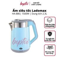 Bình đun siêu tốc dung tích 2.3 Lít, ấm siêu tốc Inox 2 lớp chống phỏng đun nước siêu nhanh Ladomax HA-886 - Hàng chính hãng