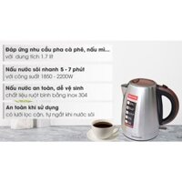 Bình đun siêu tốc Sharp 1.7 lít EKJ-17EVSD-WD, công suất 2200w, inox 304