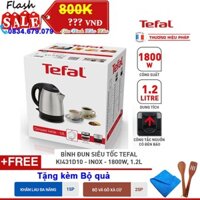 Bình Đun Siêu Tốc Tefal KI431D10 - 1.2L - Hàng Chính Hãng - Tặng kèm Bộ vá gỗ xà cừ và Khăn lau đa năng