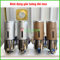 Bình đựng dầu gội sữa tắm gắn tường đôi inox 304 chống gỉ, có cần gạt, dung tích 500ml/bình, in tên song ngữ có sẵn