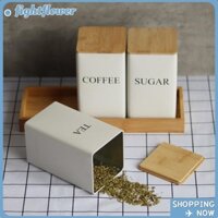 Bình đựng đường MOZIEKOL, có nắp tre Bình đựng kín phong cách đơn giản, Hộp đựng trà kim loại đa năng có thể tái sử dụng Đồ dùng nhà bếp