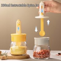 Bình đựng gia vị thủy tinh 330ml có thìa có thể thu vào dễ thương, Chai gia vị chống ẩm Hộp đựng gia vị muối nhà bếp và gia vị