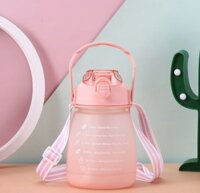 Bình đựng nước 1.2 lít có vạch chia báo giờ uống nước Tặng kèm stiker ngộ nghĩnh dễ thương - Hồng