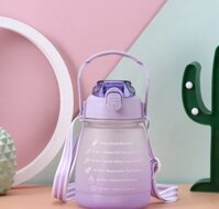 Bình đựng nước 1.2 lít có vạch chia báo giờ uống nước Tặng kèm stiker ngộ nghĩnh dễ thương - Tím