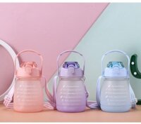Bình đựng nước 1.2 lít có vạch chia báo giờ uống nước Tặng kèm stiker ngộ nghĩnh dễ thương - Màu Ngẫu Nhiên