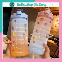 Bình đựng nước 2 lít  cho người lười uống nước bình nước cute 2L có ống hút vạch chia nhắc giờ Shopgiadunghudu