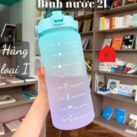 Bình đựng nước 2 lít cute có chia vạch nhắc nhở có ống hút dành cho người lười uống nước tập gym thể thao Hàng loại 1
