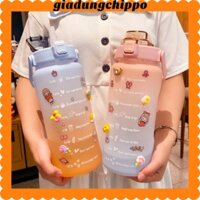 Bình đựng nước 2 Lít dễ thương có vạch báo nhắc nhở uống nước