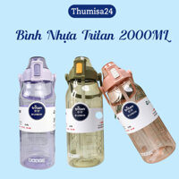 Bình đựng nước 2 lit tritan có chia vạch thể thao tiện lợi có kèm ống hút trong suốt